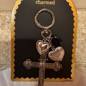 Charmed Goth Silver Cross & Heart Keychain Bookbag Charm
